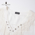 V-neck Women's Blouse Long Sleeve With Lace Pannel